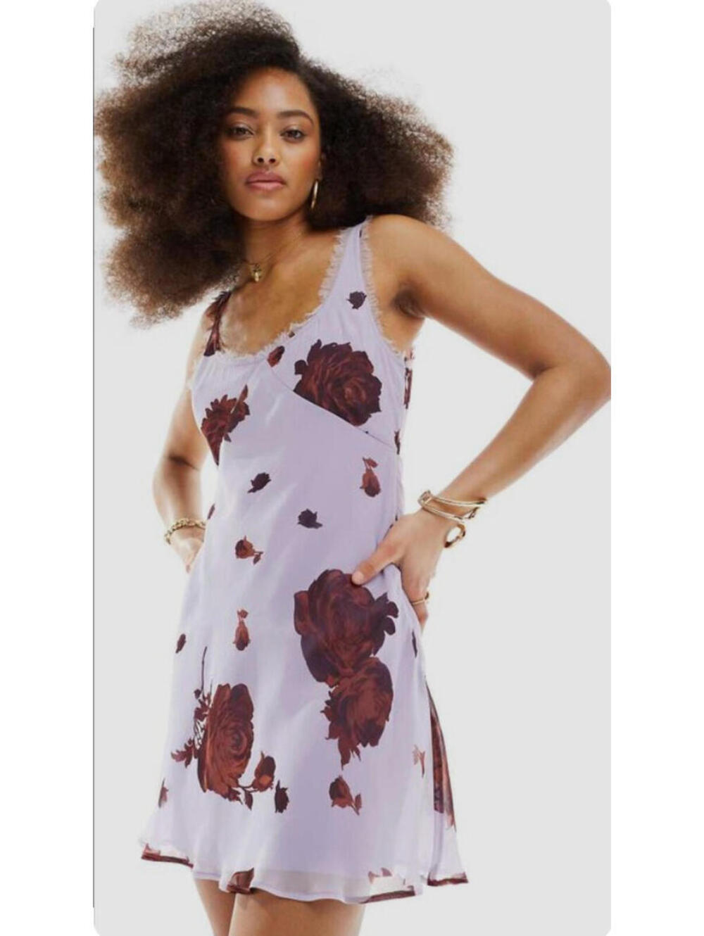 y2k Lilac Floral Rose Mini Babydoll Dress Cottagecore Coquette Frayed Hem US 10